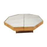 Low octagonal mirror and gold metal France 1970 bar table