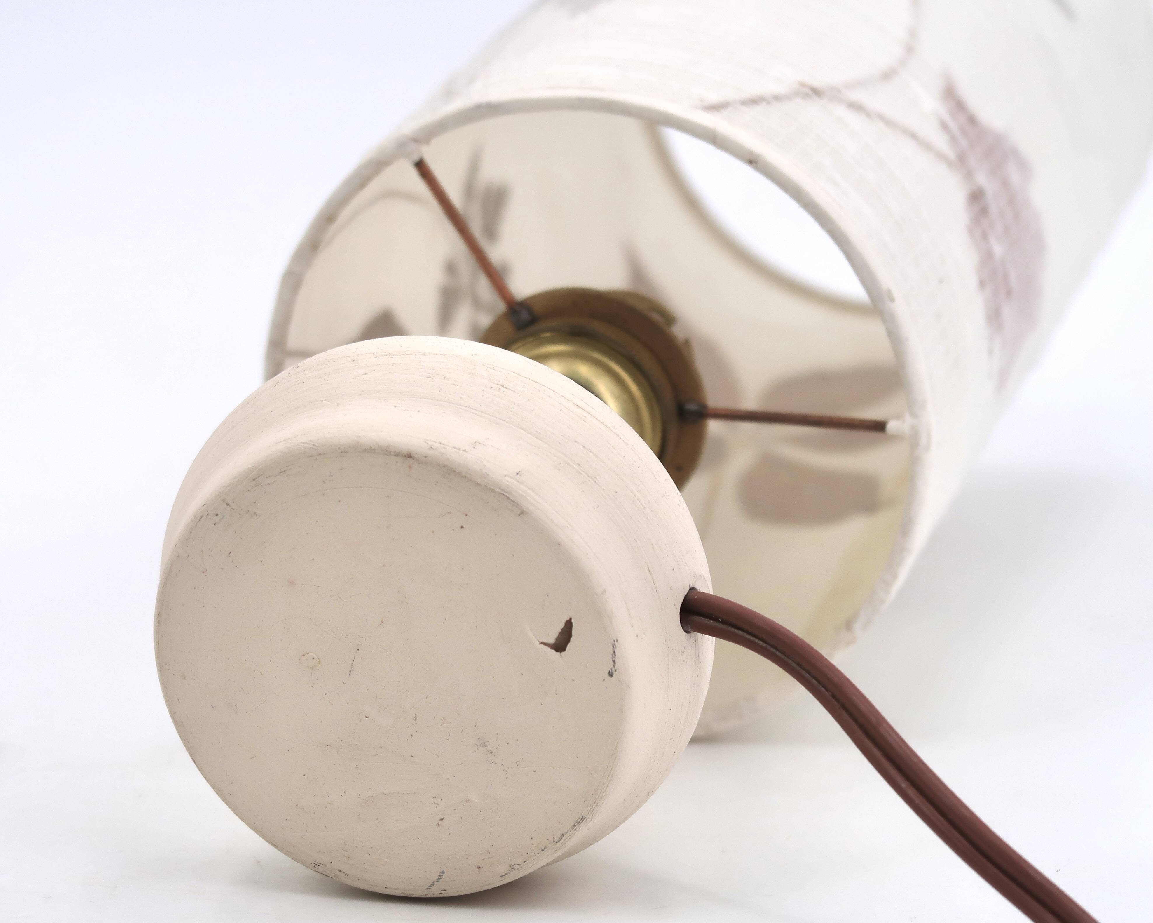 White ceramic lamp, herbarium-style lampshade, 1960s.