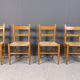 Mid century oak and wicker dining chairs, set of 4