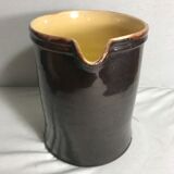 Old ceramic jug with brown enamel inside beige beige 50's