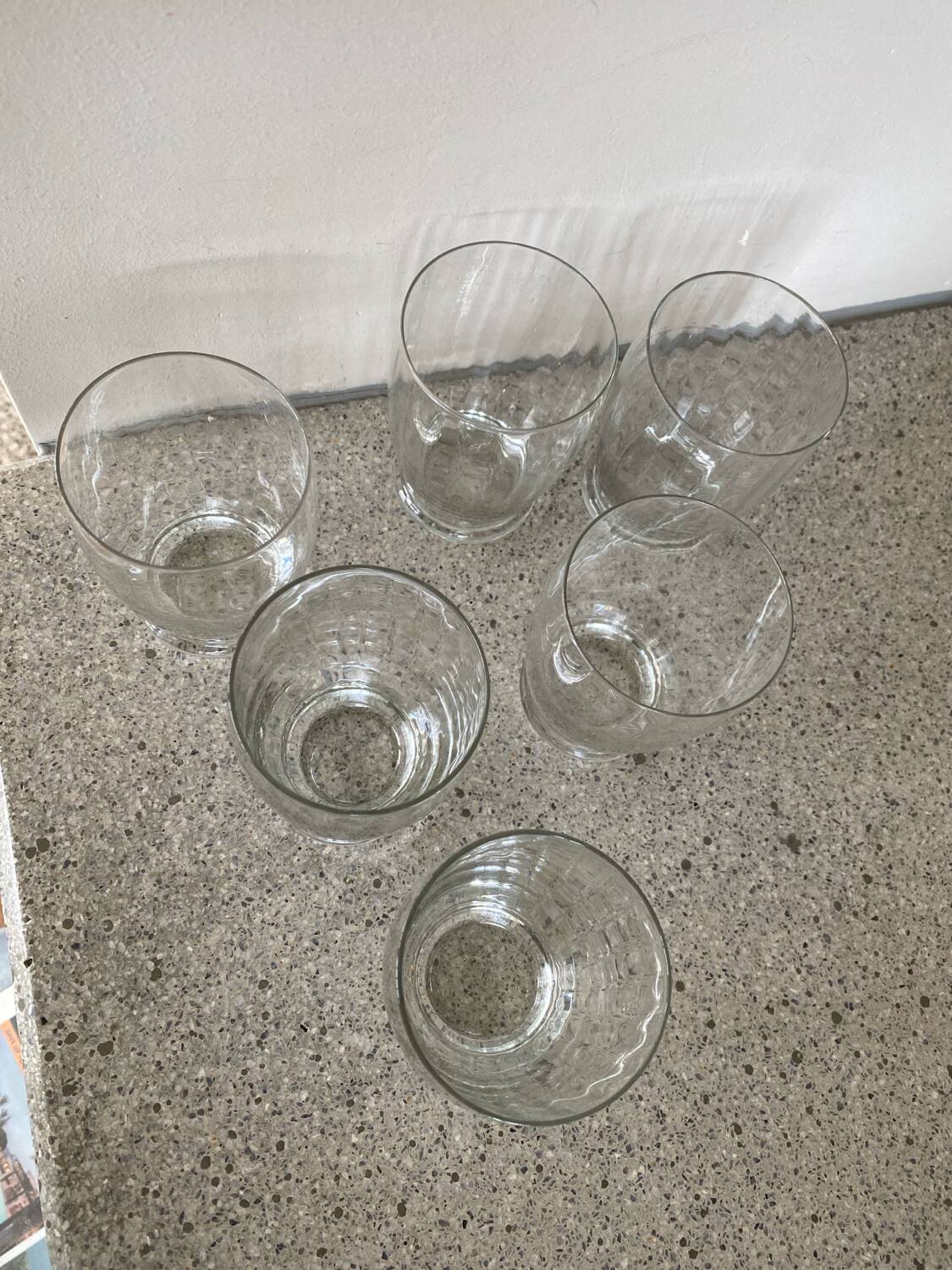 6 antique faceted glasses