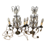 Pair of vintage bronze crystal chandeliers