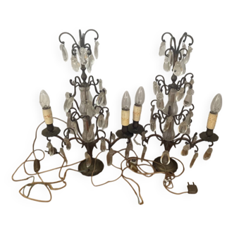 Pair of vintage bronze crystal chandeliers