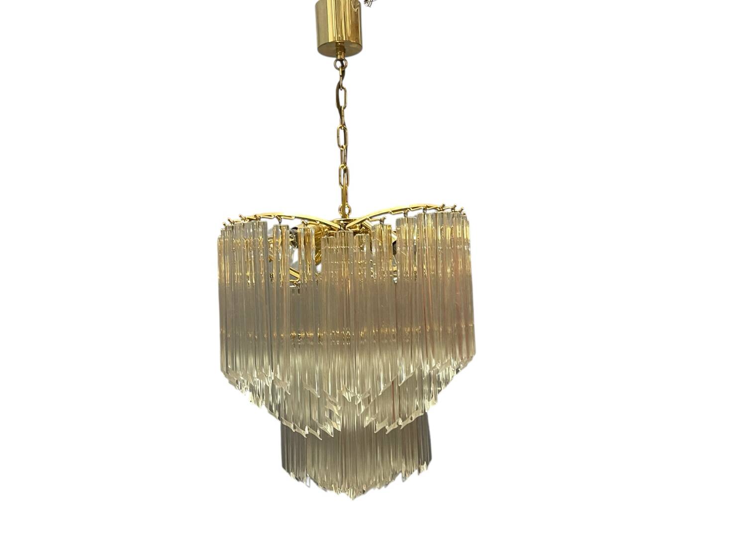 Italian Brass and Murano Glass Quadrilobi Chandelier by Venini, 1970s