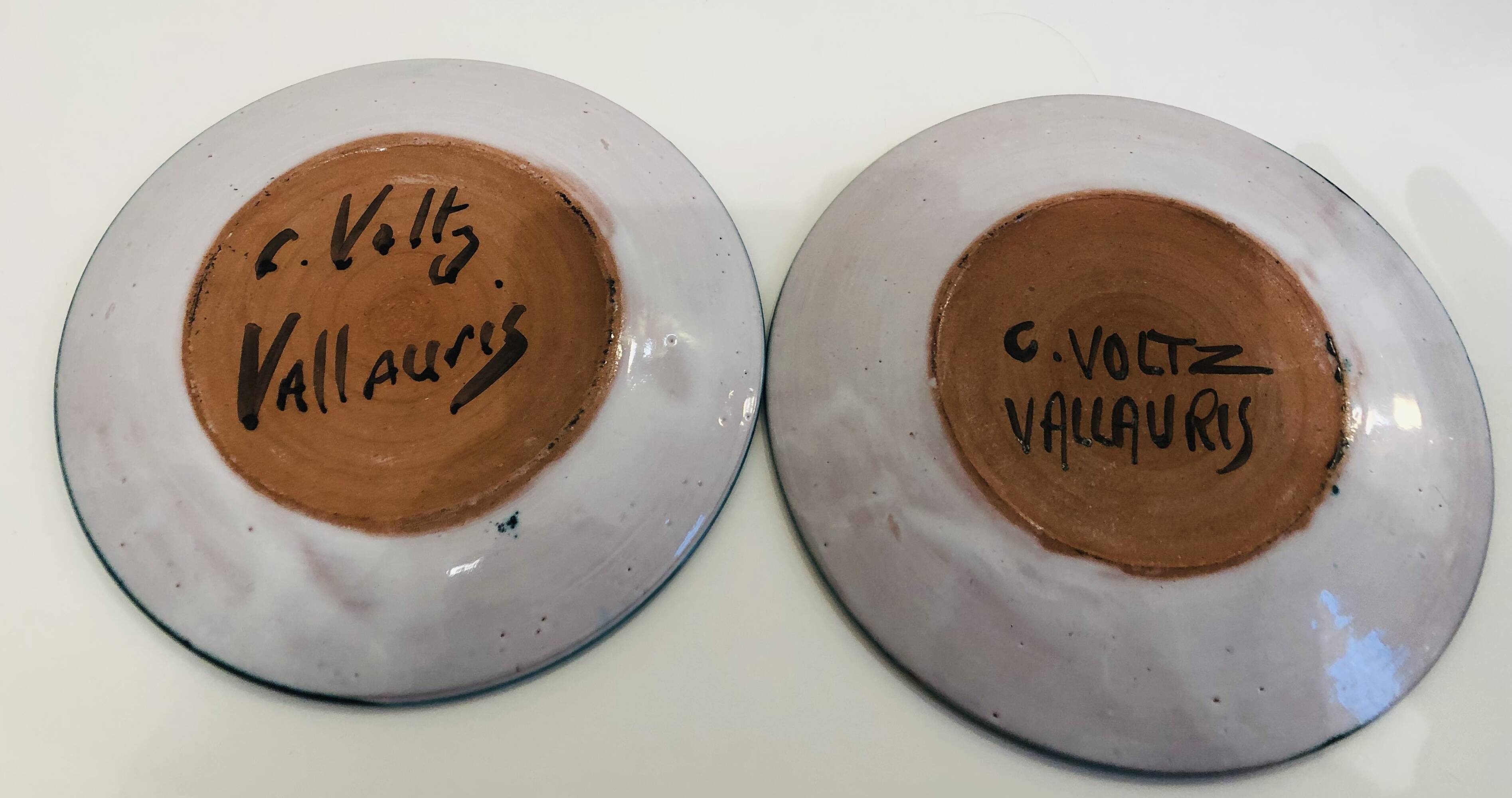 Two coffee or tea cups with their saucer Charles Voltz Vallauris 50s