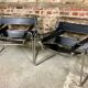 Pair of Marcel Breuer's Wassily armchairs in stainless steel and 60's leather