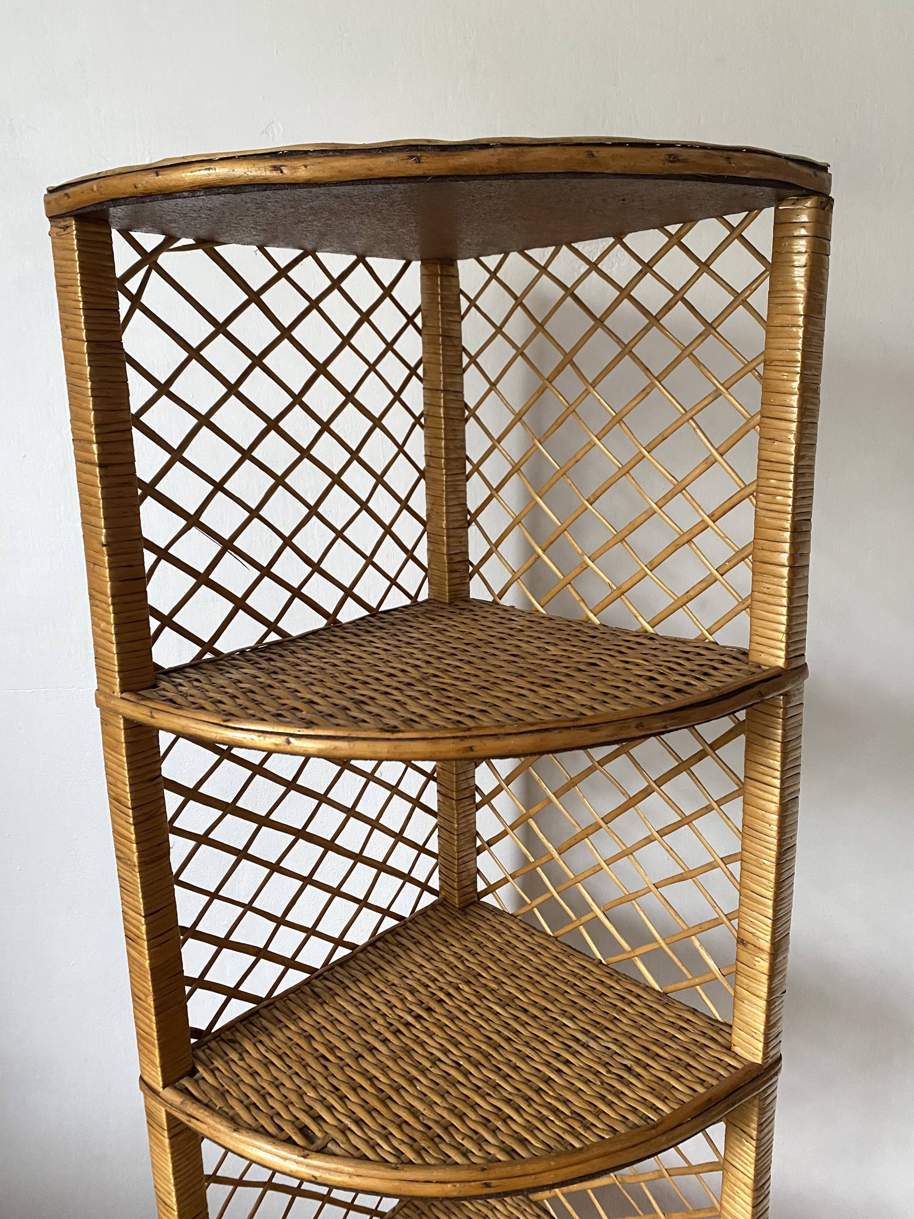 rattan corner shelf from the 60s and 70s