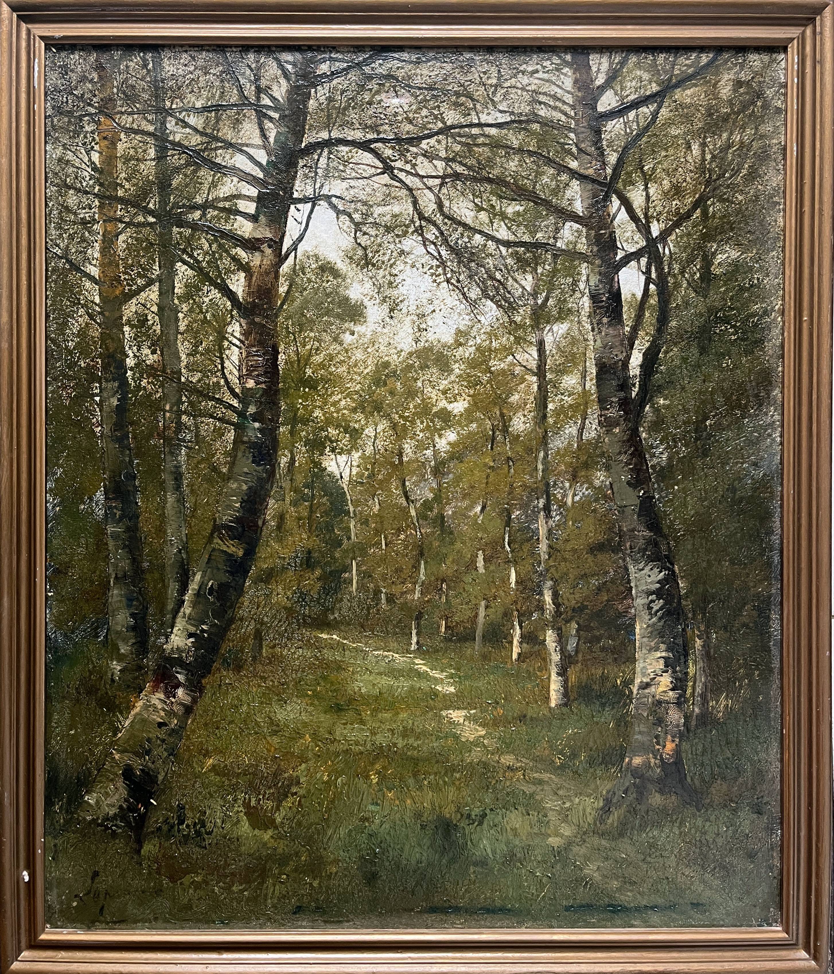HST painting "Forest landscape" 19th century Barbizon signed