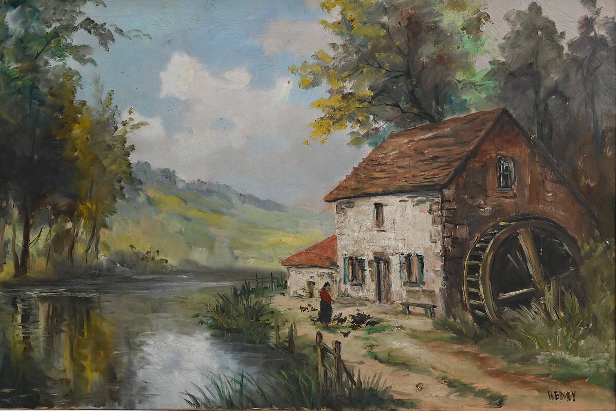 Large Painting “The Mill”, signed Reney – Part 1 of the 20th century