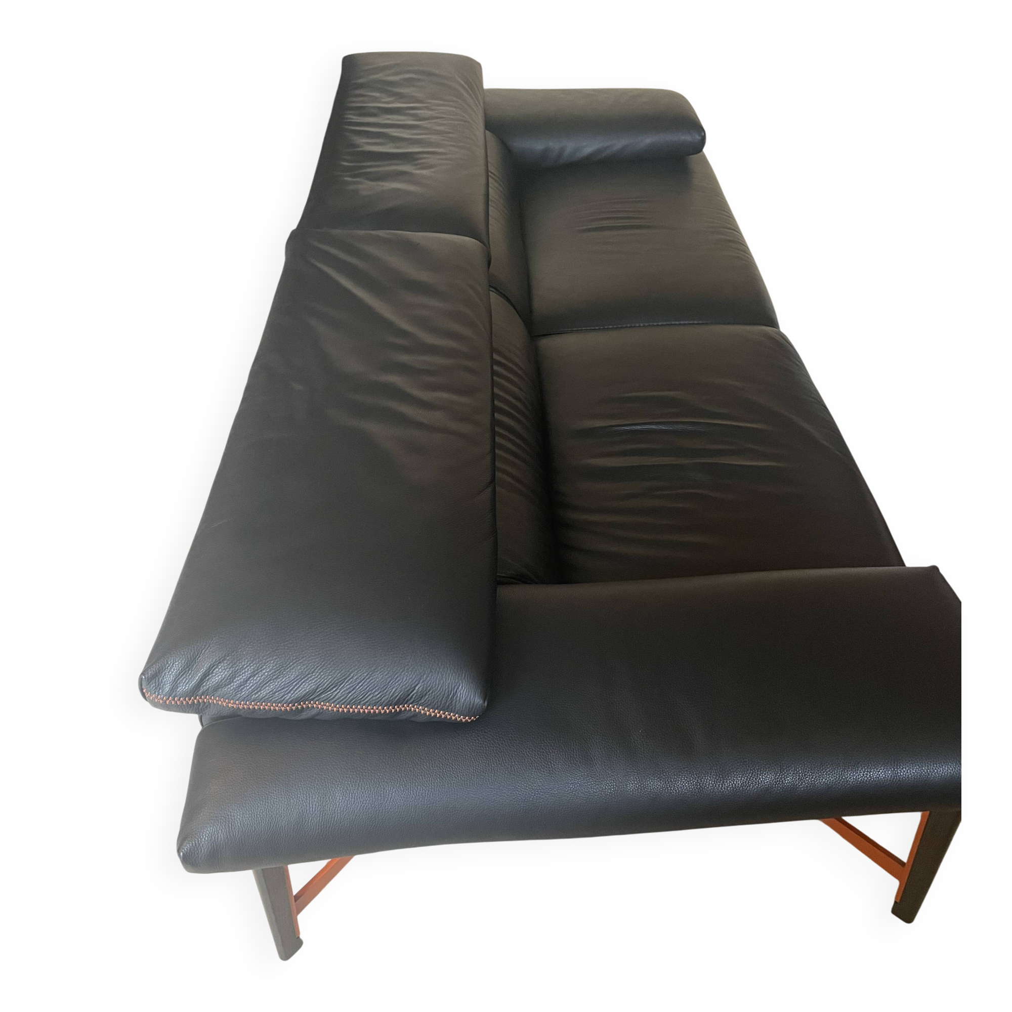 Roche Bobois black leather sofa