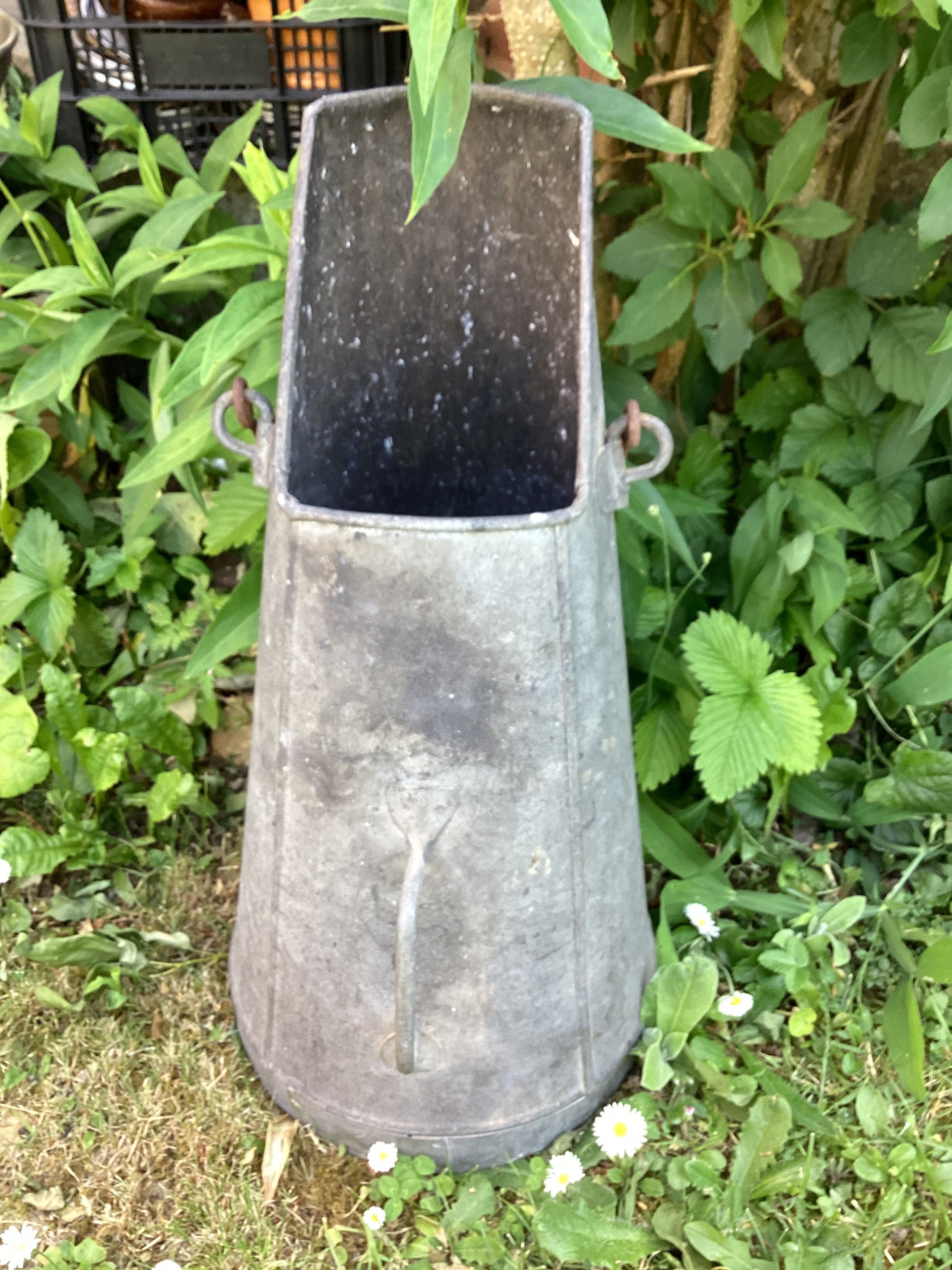 Vintage galvanized zinc coal bucket, conical shape, dimensions: height -50cm - width -25cm