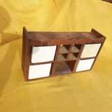 Vintage wooden spice rack with ceramic drawers