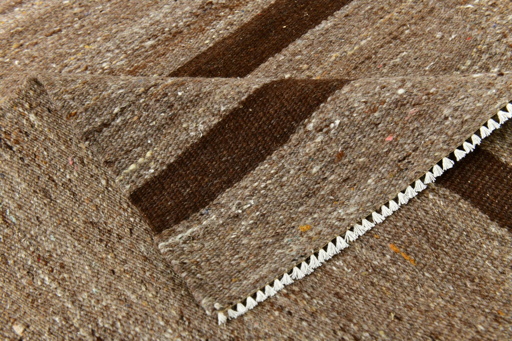 Dark Brown Striped Ethnic Kilim Rug, 224x297Cm