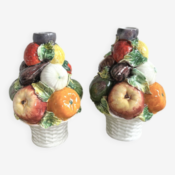 Pair of slip candle holders fruit/vegetable basket