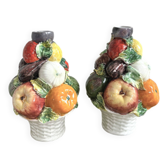 Pair of slip candle holders fruit/vegetable basket