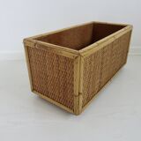 70s woven rattan and bamboo planter