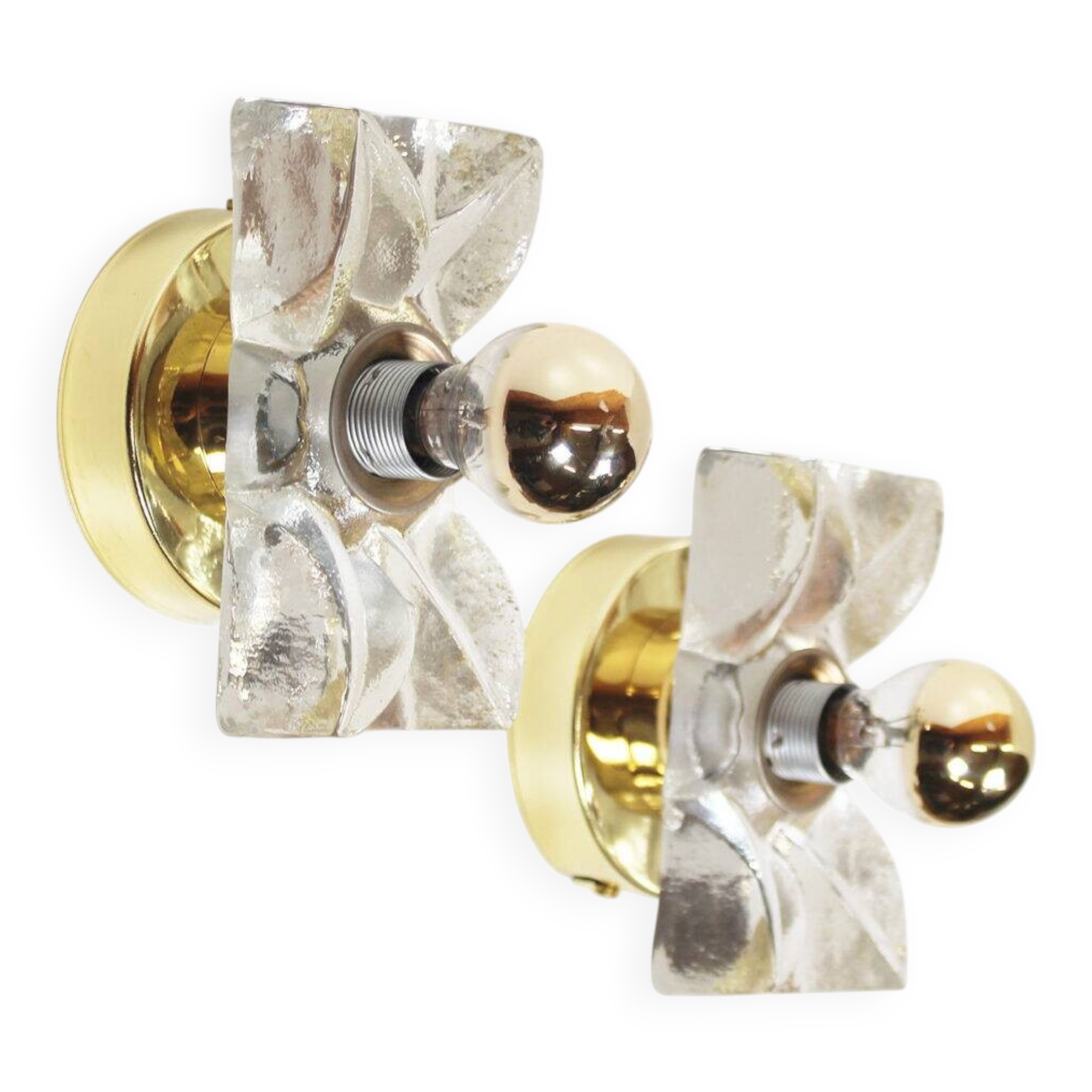 Set (2) of 1970s petite brass & glass wall lights by Sische