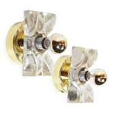 Set (2) of 1970s petite brass & glass wall lights by Sische