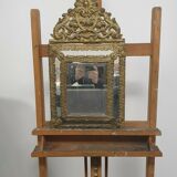 Old bevel mirror with metal parcloses pushed back Louis XIV style