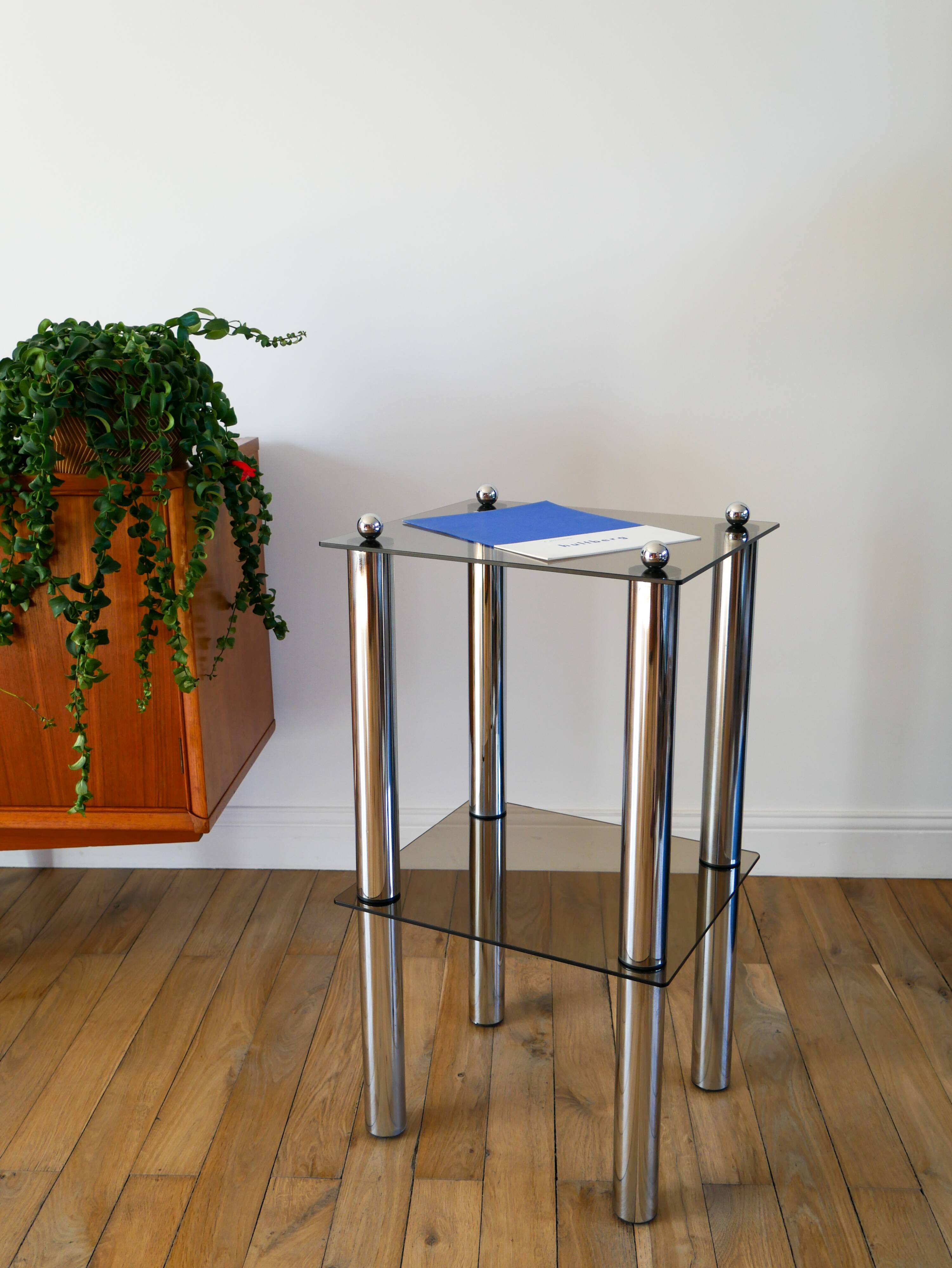 Bolster in chrome and smoked glass, double floors, Design, 1970