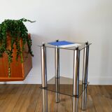 Sellette en chrome et verre fumé, double étages, Design, 1970