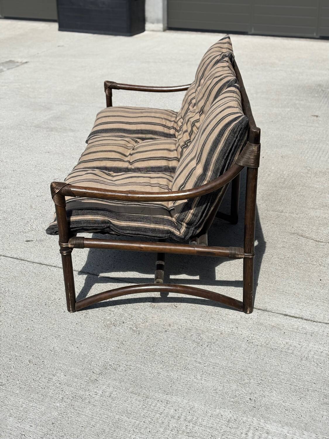 Vintage 3 seater bamboo sofa – bohemian / safari style with cushion