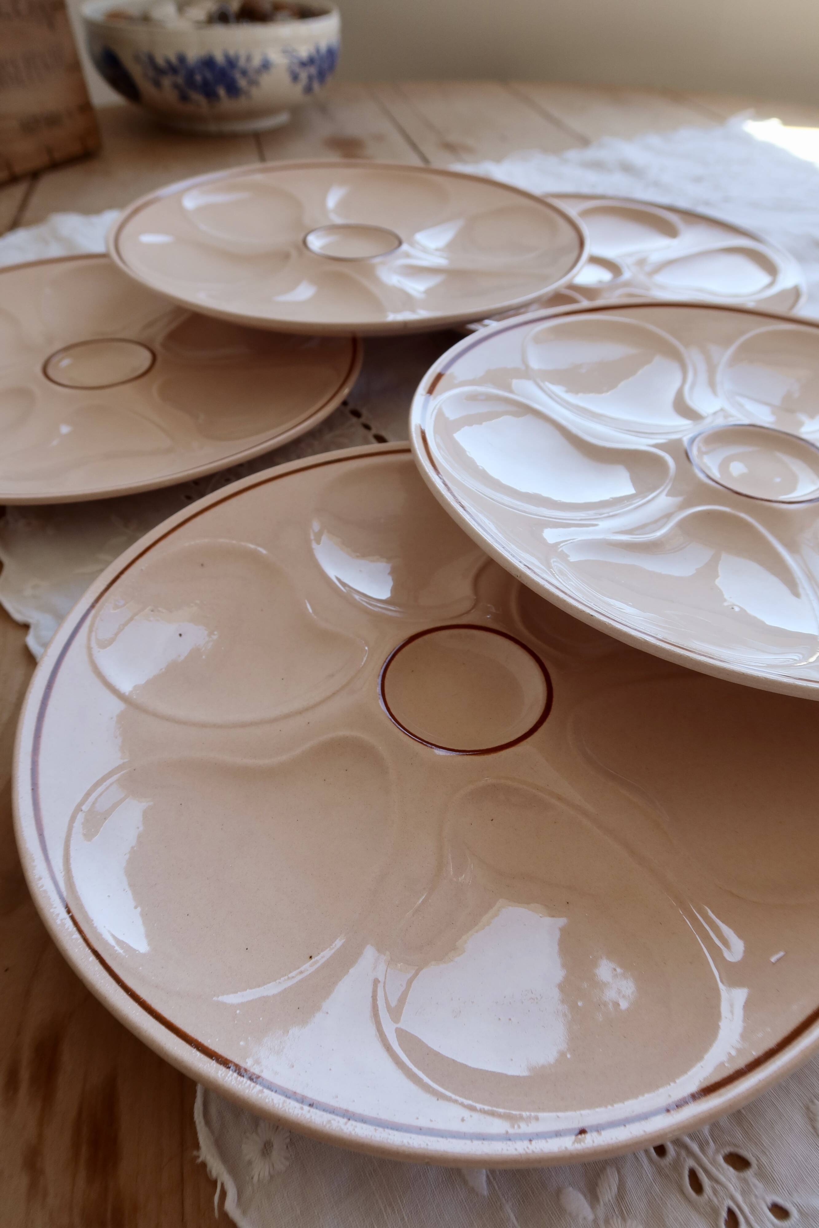 6 vintage pink oyster plates Longwy pottery