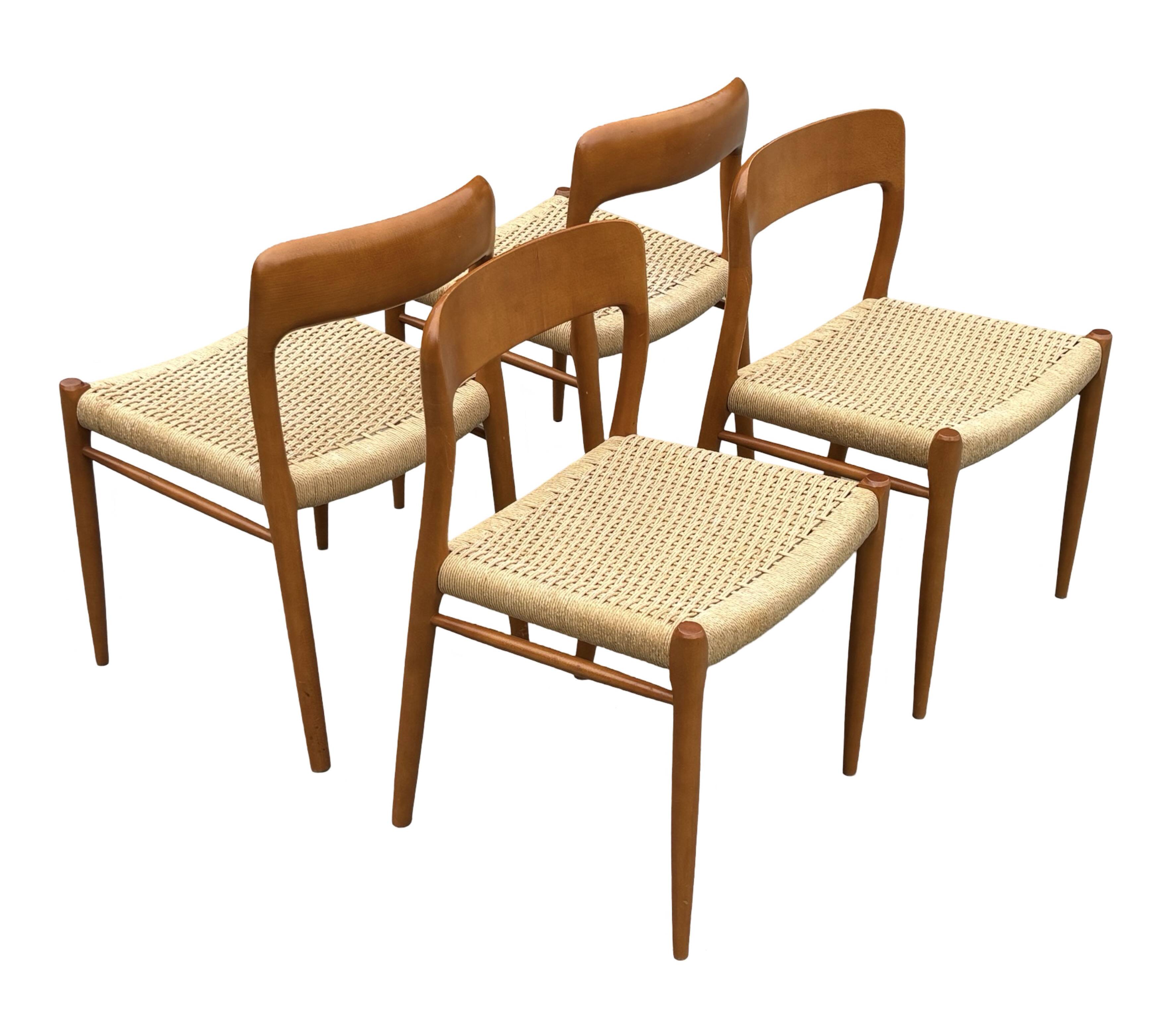 Set of 4 JL Moller model 75 chair by Niels Otto Moller Danish Design