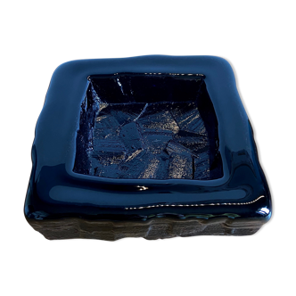 Vide poche bol carré en verre d'art bleu cobalt - design augustsson pour ruda - suede
