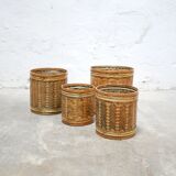 Series of 4 vintage rattan basket pot covers