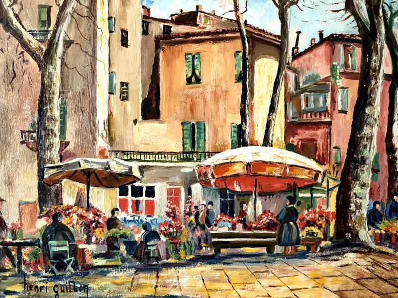 Tableau marché aux fleurs à Menton Henri Guillon