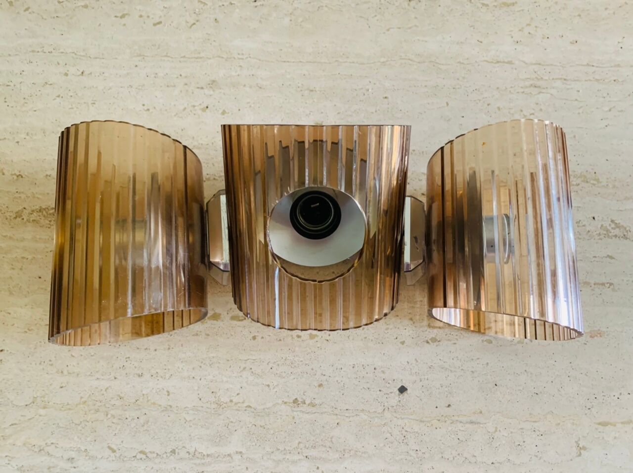 Set of 3 vintage wall lamps in smoked plexiglass, circa 1970's