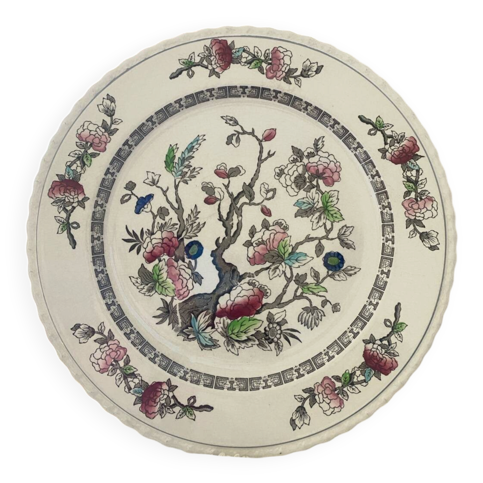 Large cake plate in Myott earthenware, Indian Tree pattern.