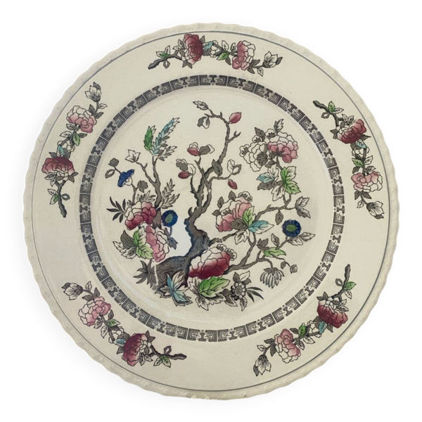 Grand plat à gâteau en faïence Myott modèle Indian Tree