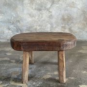 Small stool, oval solid teak accent stool with a two-tone seat.