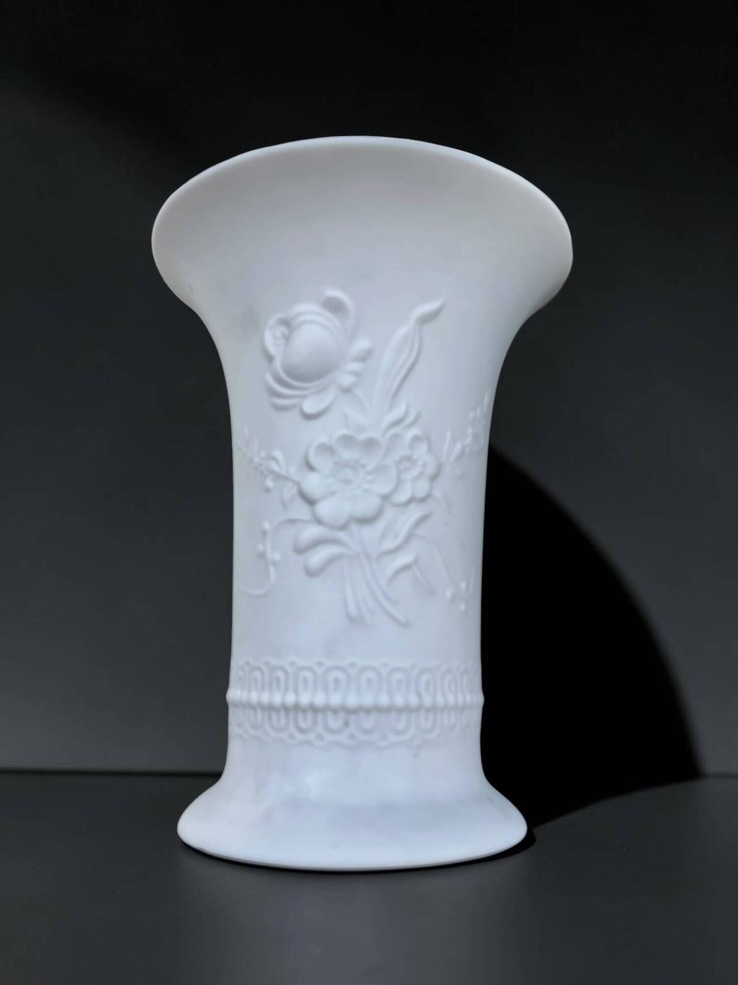 KAISER vase in biscuit porcelain with botanical relief, 1960s