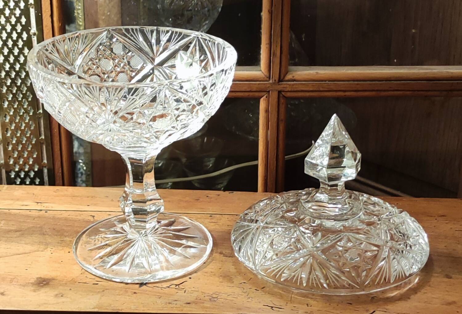 Antique cut crystal candy/sugar bowl