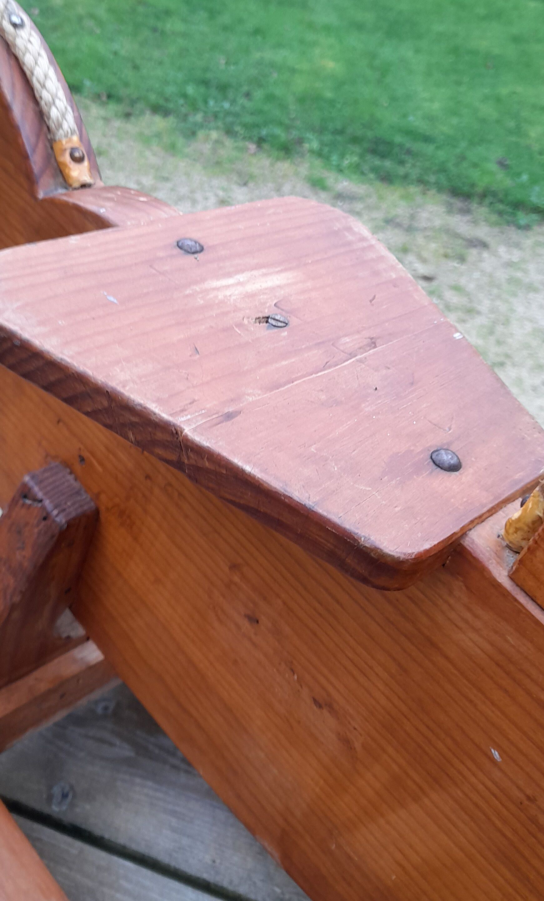 Rocking horse in raw and glazed wood