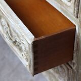 Old beige and white patinated crossbow chest of drawers