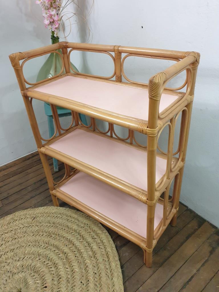 Vintage wicker and bamboo shelf
