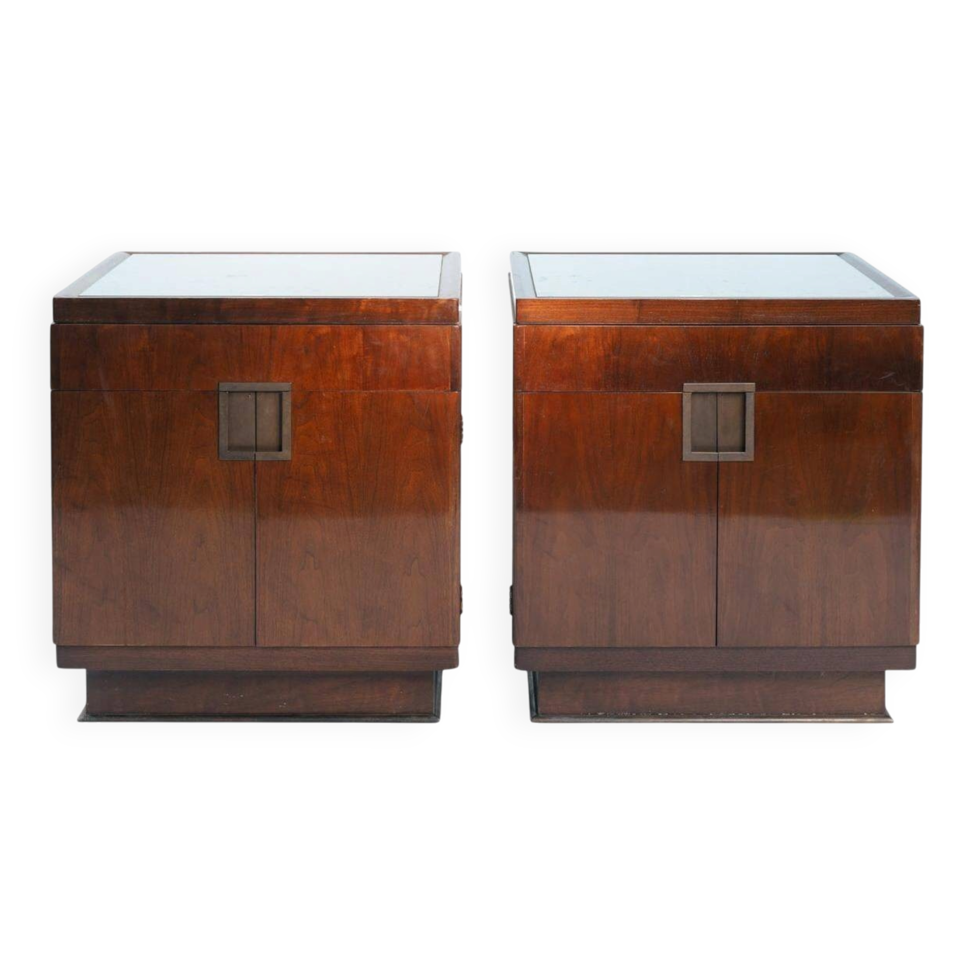 art deco style Drawer or nightstands in walnut veneer and copper by Baker