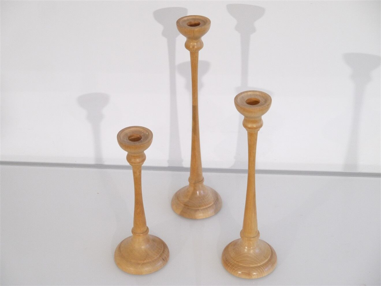 Set of Scandinavian wooden candle holders 1960