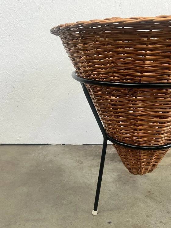 Vintage Rattan Point Basket / Plant Furniture, Netherlands 1960's