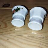 Pair of antique glass egg cups – Floral & insect decoration – Po