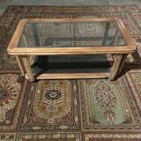 Wood, cane and glass coffee table