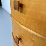 Old beech desk in art deco style with drawer, vintage 60s