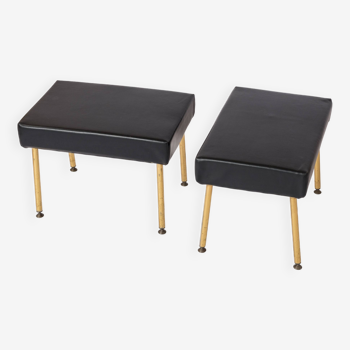 Pair of Airborne Stools in gold metal and moleskine - France 1960's