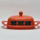 Emsa butter dish in orange plastic and vintage flowers 1970s