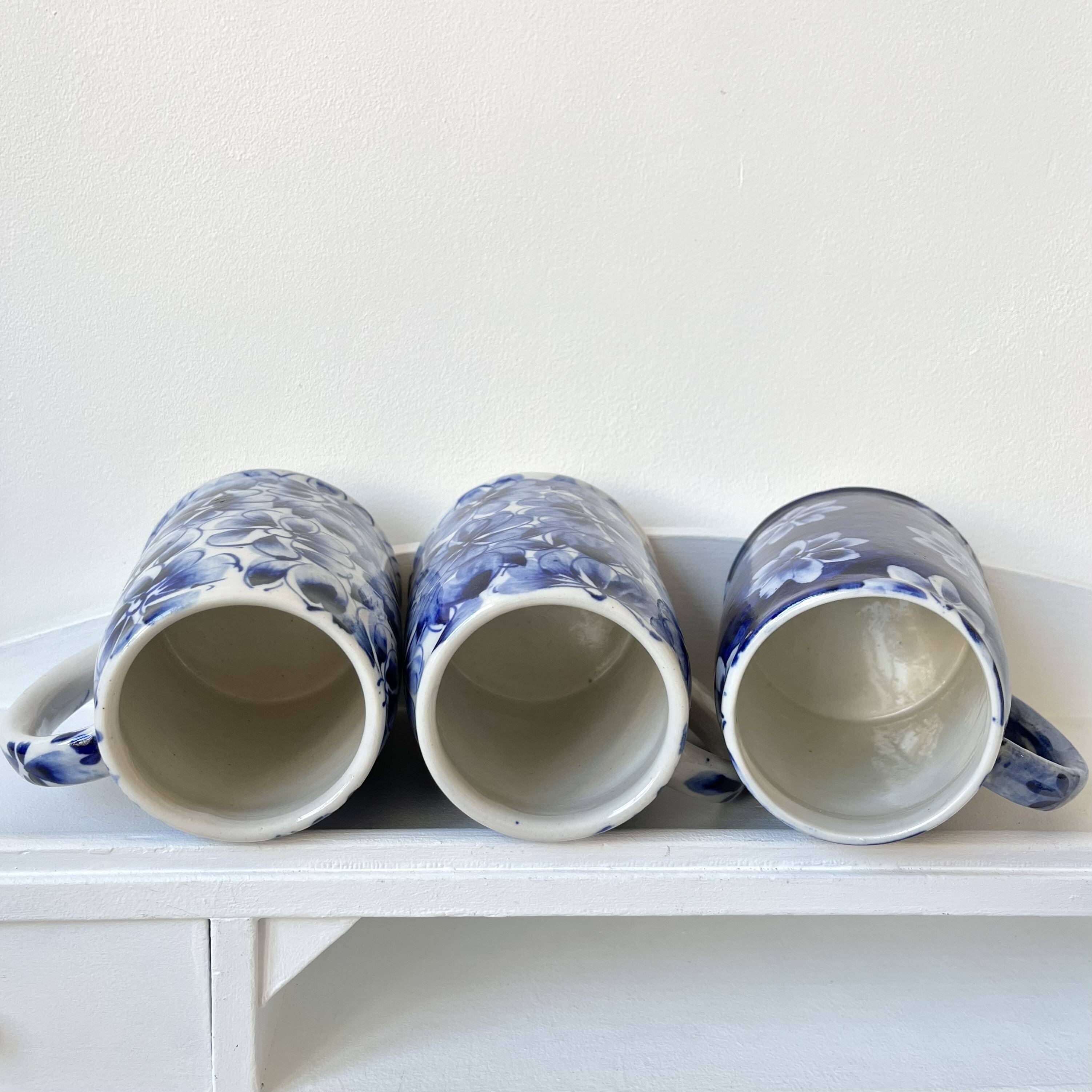 Blue flowered mugs or large tankards