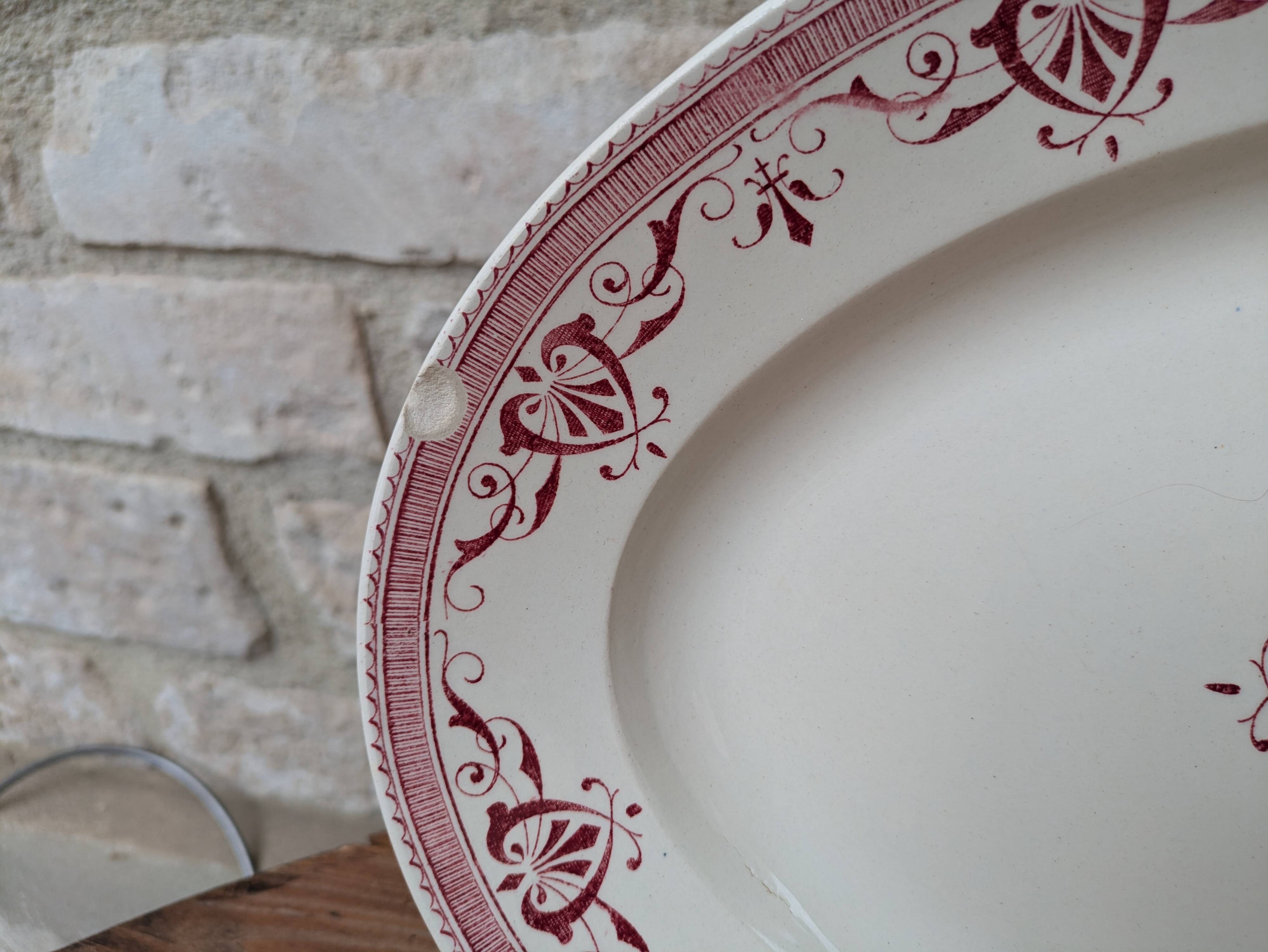 Old oval serving dish, Amiral Creil and Montereau Terre de Fer model